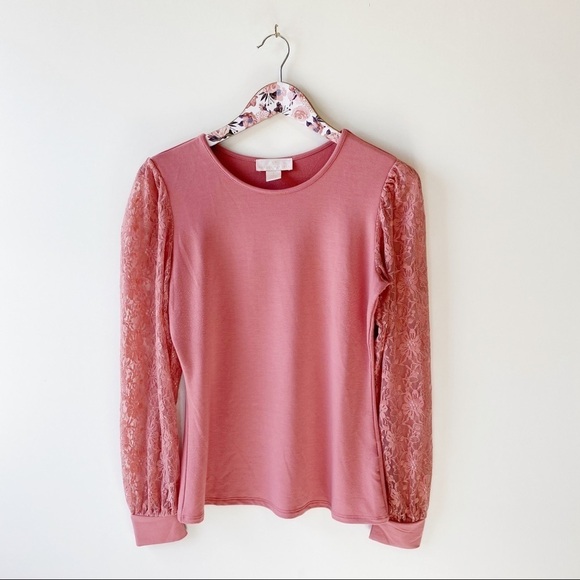 RACHEL PARCELL Pink Lace Long Sleeve Top! Small Womens - Picture 1 of 8